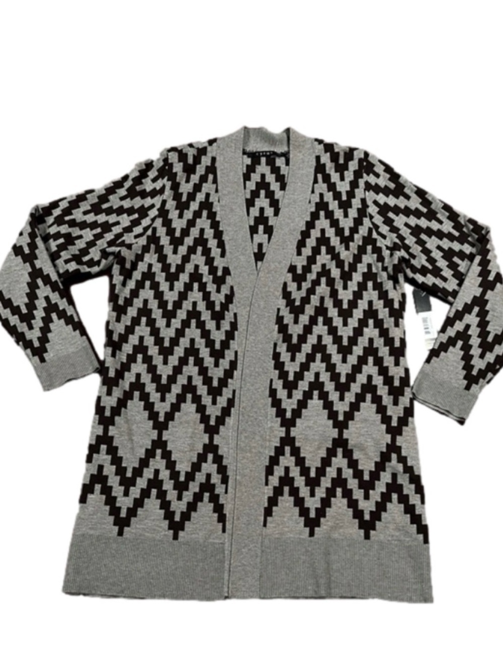 Cyrus Brown & Beige Tribal Zig Zag Open Front Knit Cardigan Sweater -Size L, NWT